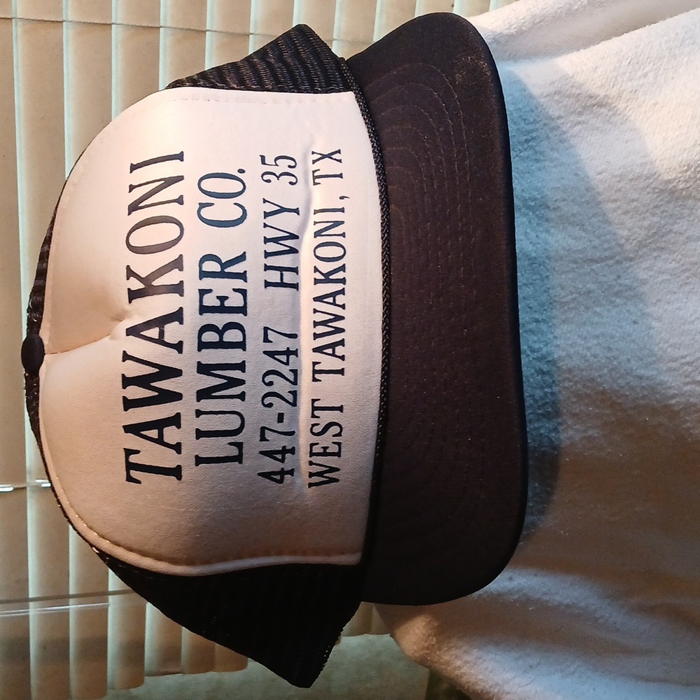 Vtg Trucker Hat Tawakini Lumber Co. Texas Snap Back Mesh Navy Blue & White NOS!!